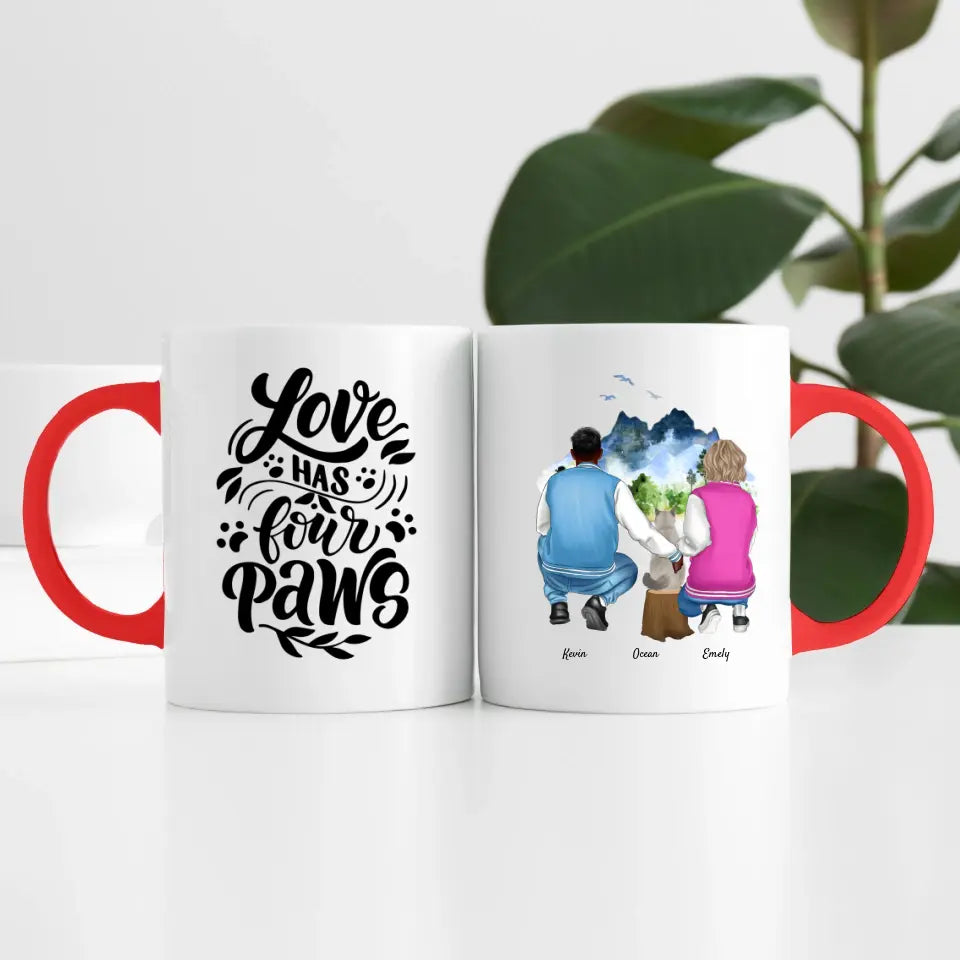 Pärchen mit Katze (2 Personen) | Personalisierte Tasse