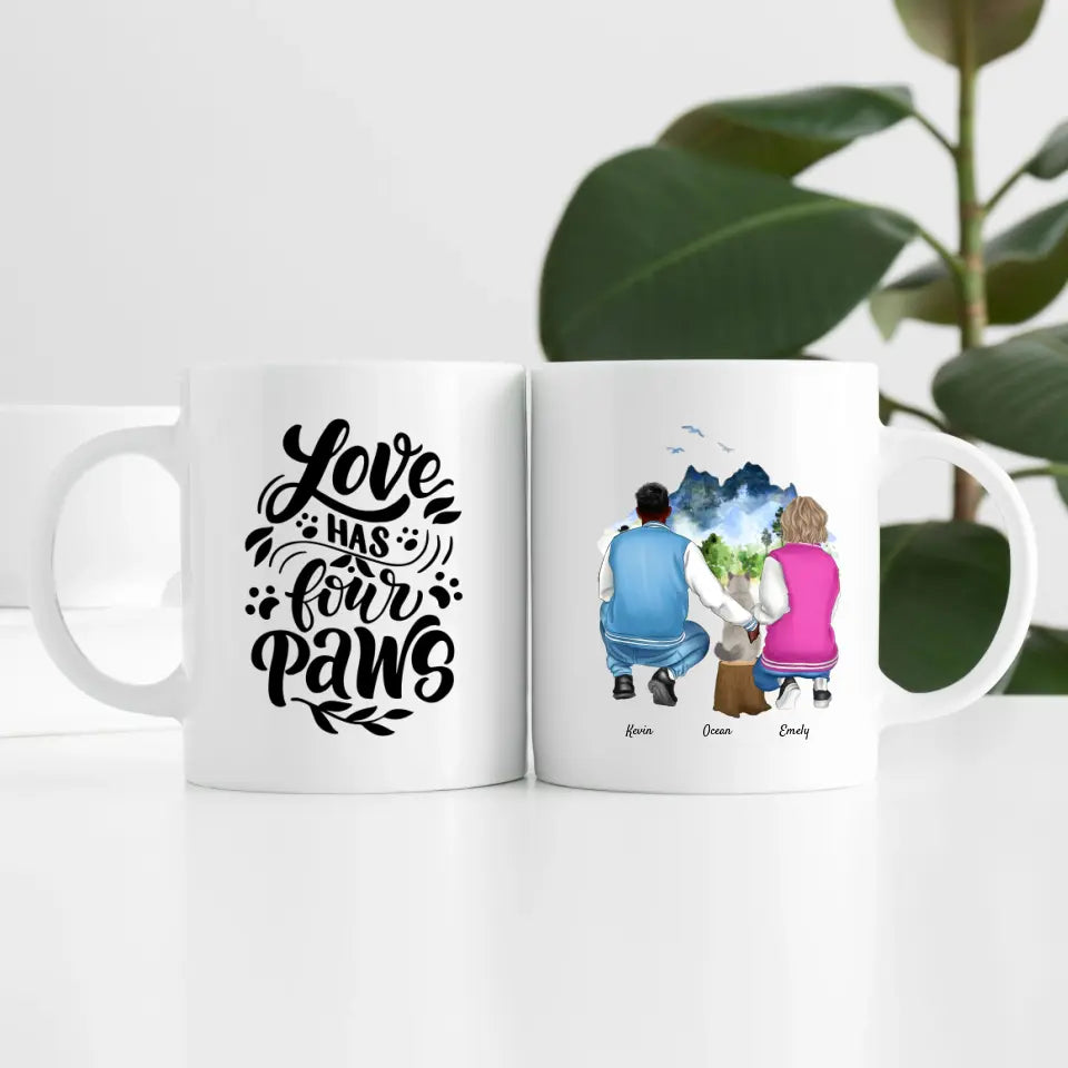 Pärchen mit Katze (2 Personen) | Personalisierte Tasse