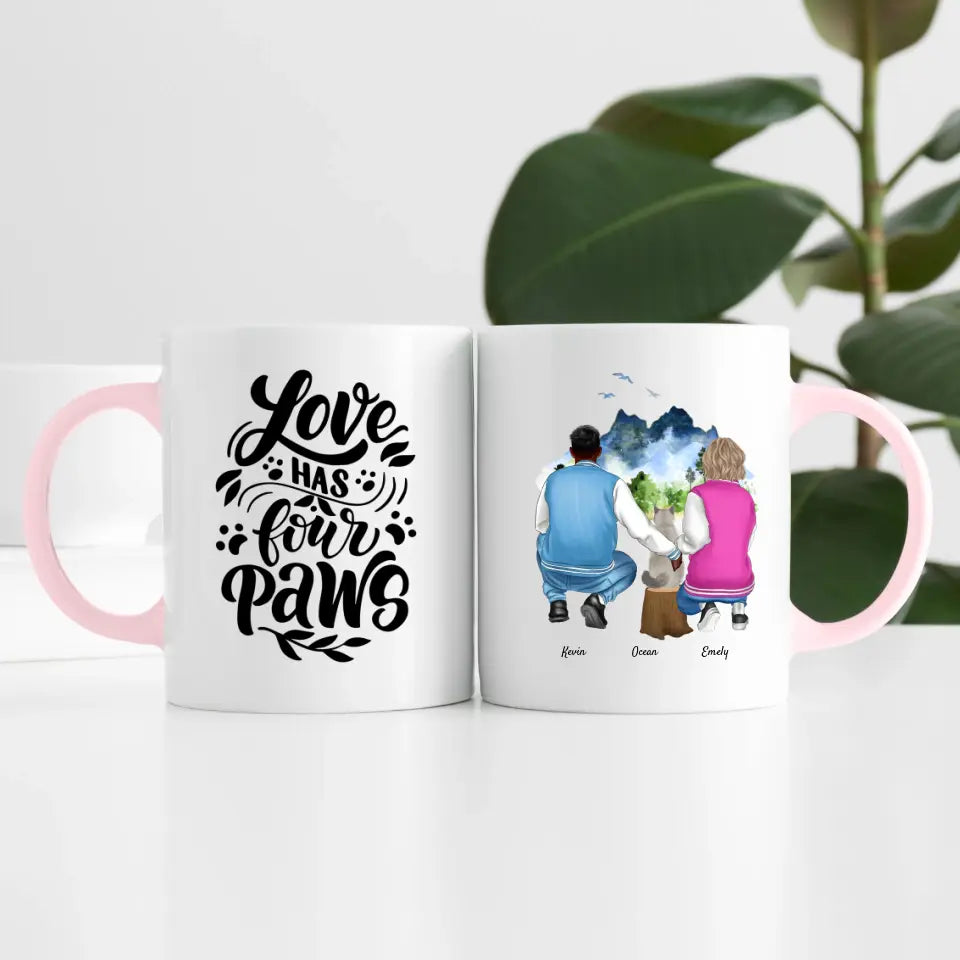 Pärchen mit Katze (2 Personen) | Personalisierte Tasse