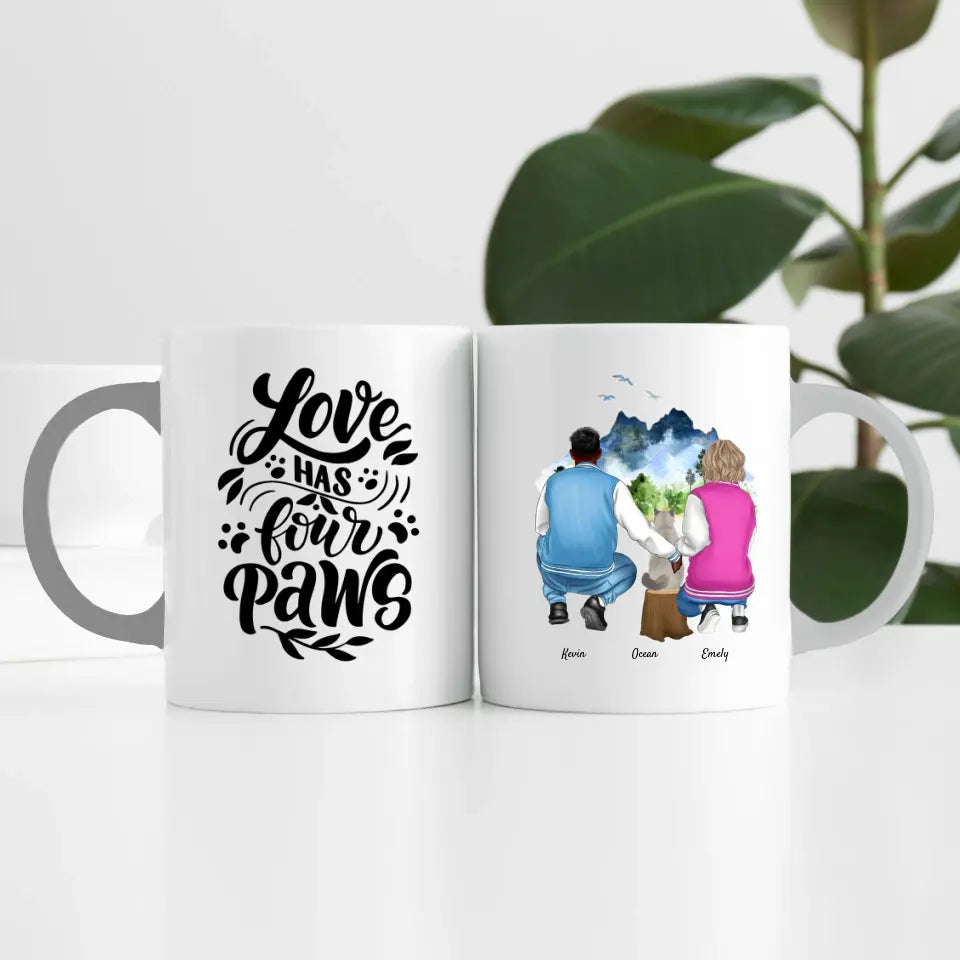 Pärchen mit Katze (2 Personen) | Personalisierte Tasse