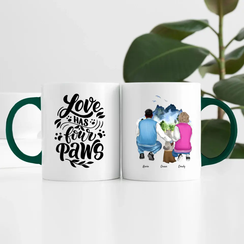Pärchen mit Katze (2 Personen) | Personalisierte Tasse