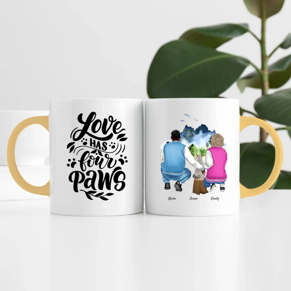 Pärchen mit Katze (2 Personen) | Personalisierte Tasse