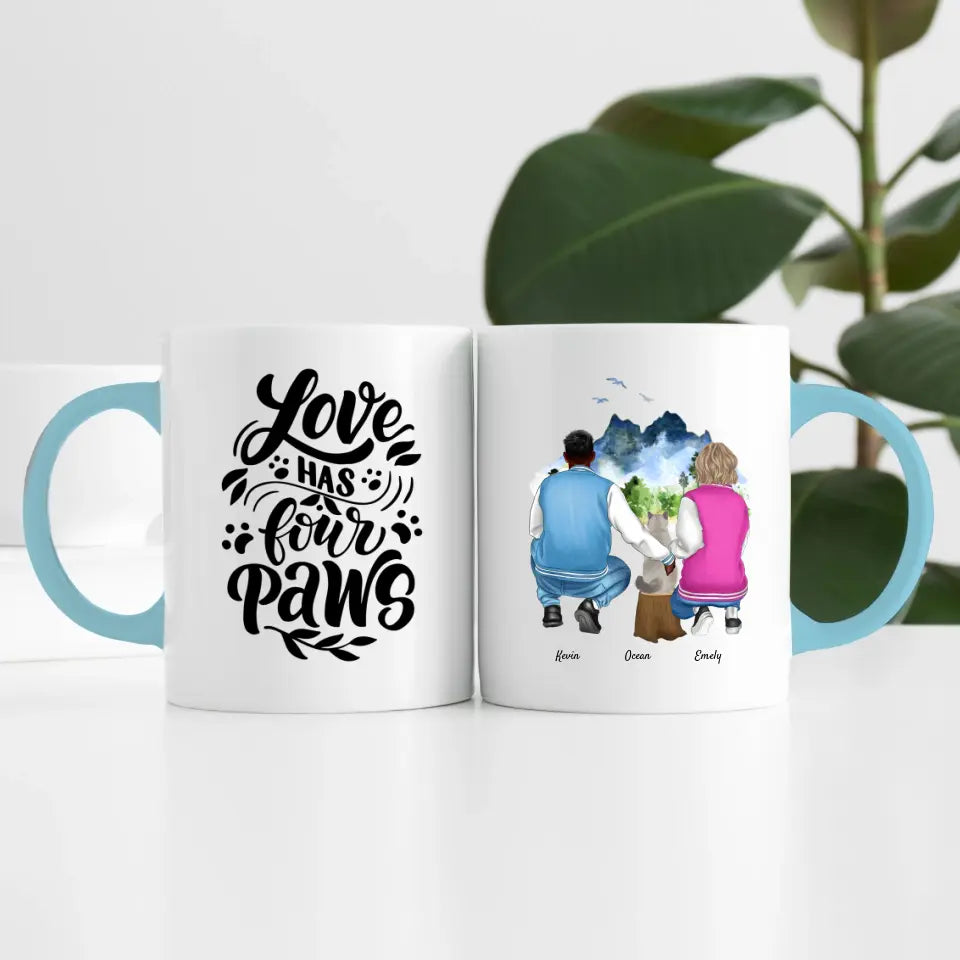 Pärchen mit Katze (2 Personen) | Personalisierte Tasse