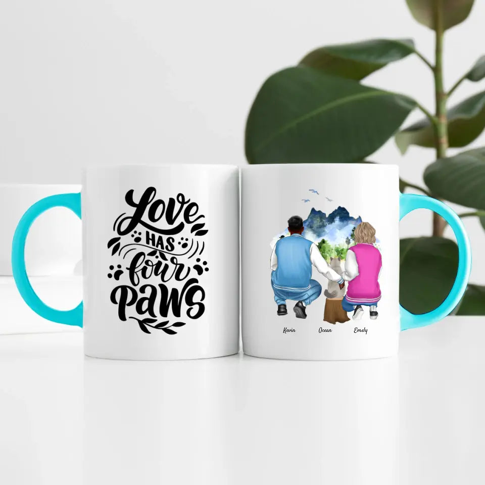Pärchen mit Katze (2 Personen) | Personalisierte Tasse