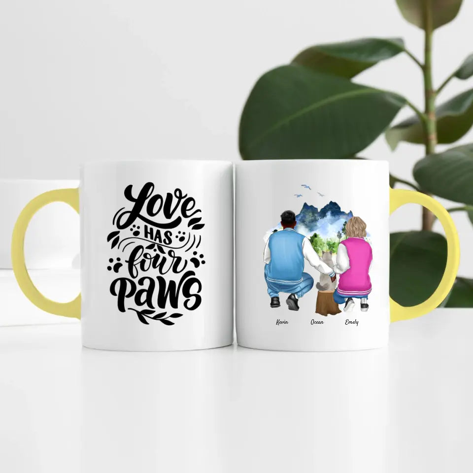 Pärchen mit Katze (2 Personen) | Personalisierte Tasse