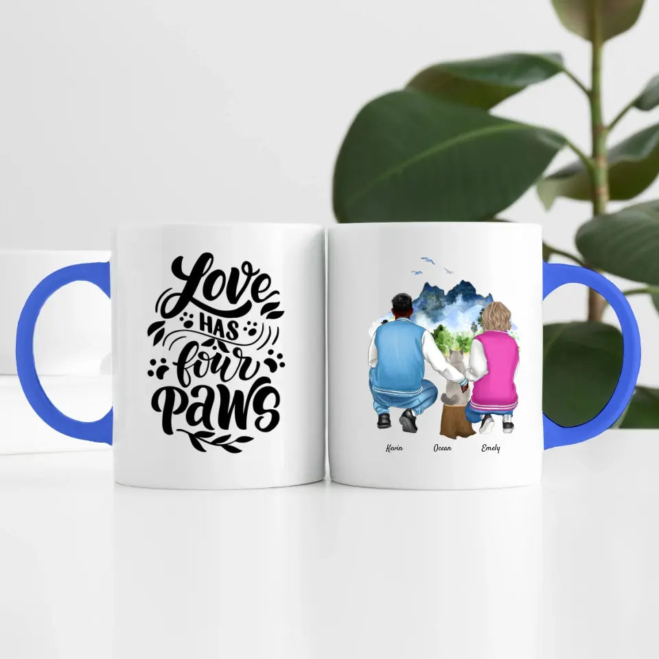 Pärchen mit Katze (2 Personen) | Personalisierte Tasse