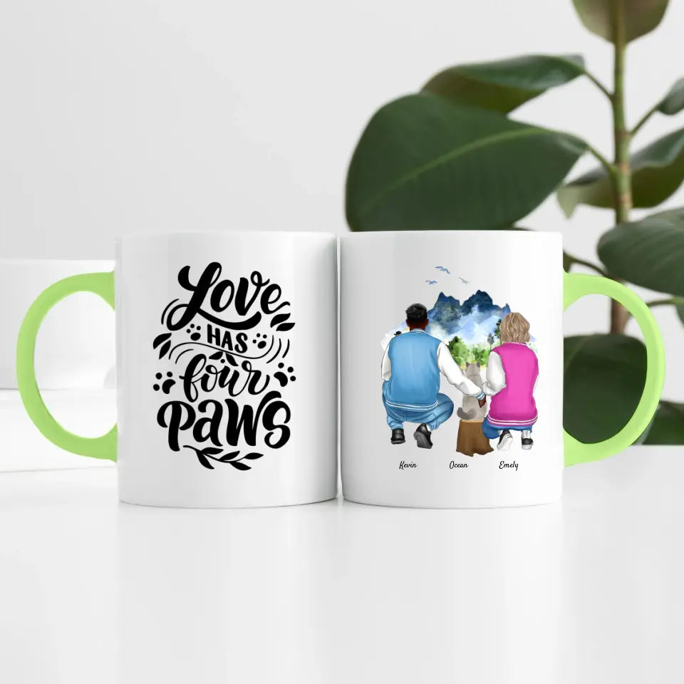 Pärchen mit Katze (2 Personen) | Personalisierte Tasse