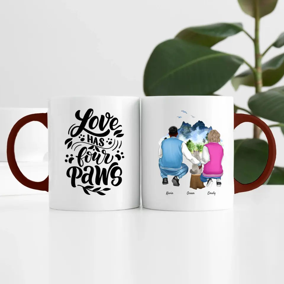 Pärchen mit Katze (2 Personen) | Personalisierte Tasse