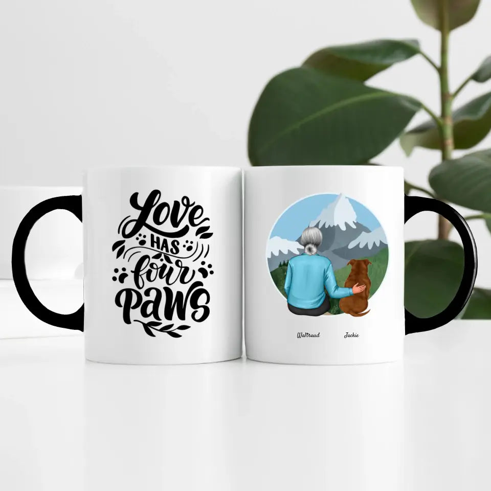 Dame mit Hund (1 Person) | Personalisierte Tasse
