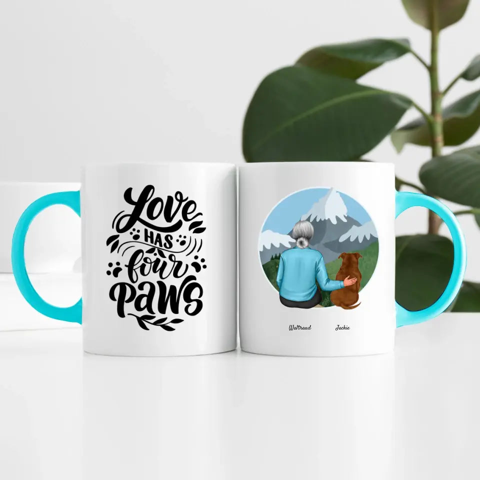 Dame mit Hund (1 Person) | Personalisierte Tasse