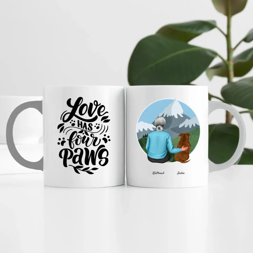Dame mit Hund (1 Person) | Personalisierte Tasse