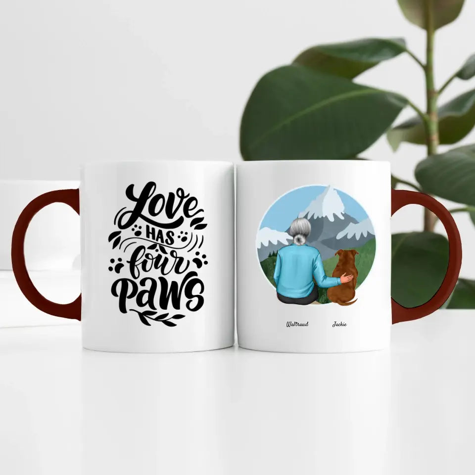 Dame mit Hund (1 Person) | Personalisierte Tasse