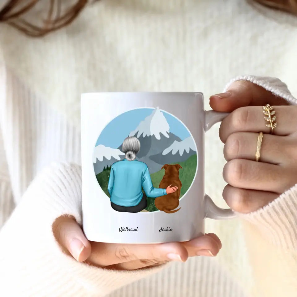 Dame mit Hund (1 Person) | Personalisierte Tasse
