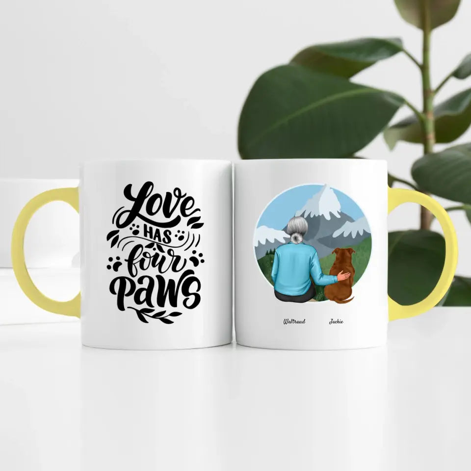 Dame mit Hund (1 Person) | Personalisierte Tasse