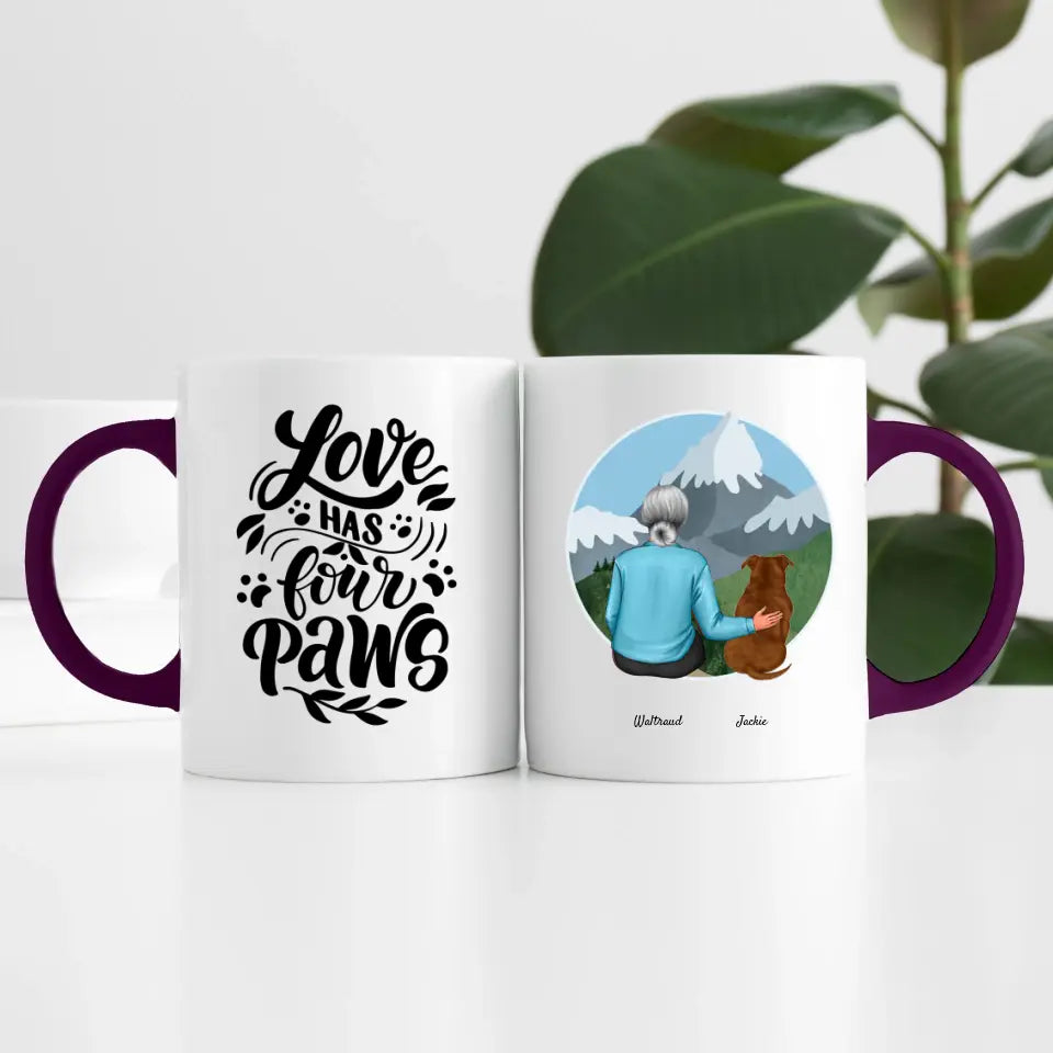 Dame mit Hund (1 Person) | Personalisierte Tasse