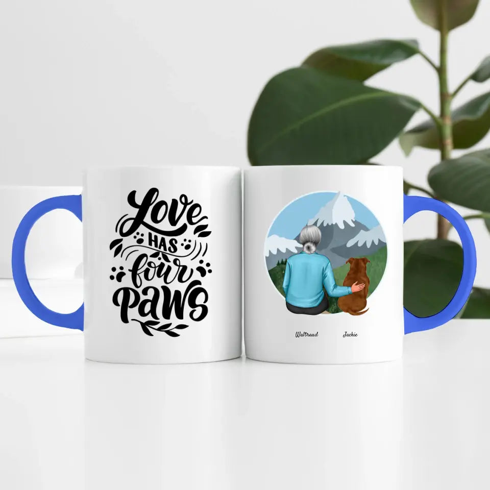 Dame mit Hund (1 Person) | Personalisierte Tasse