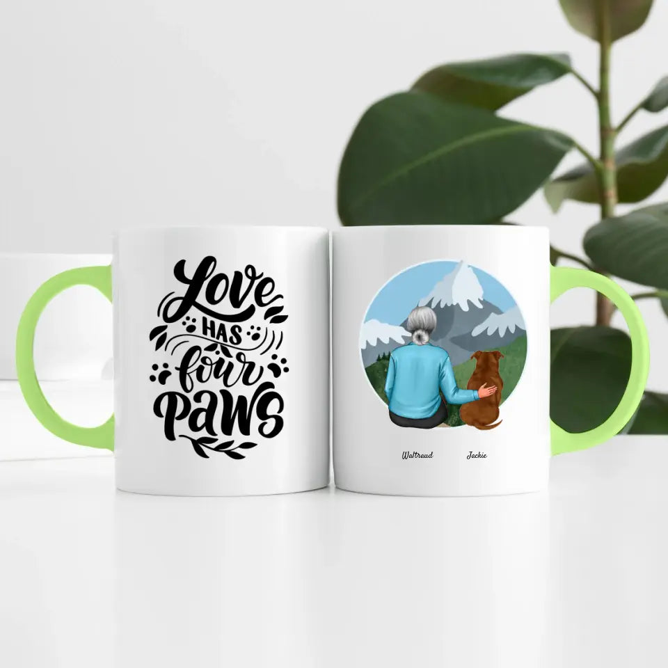 Dame mit Hund (1 Person) | Personalisierte Tasse