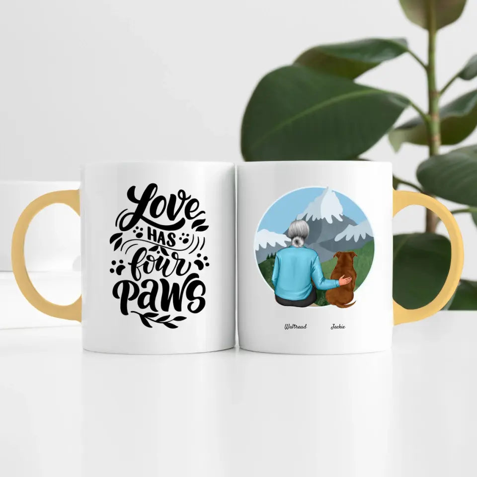 Dame mit Hund (1 Person) | Personalisierte Tasse