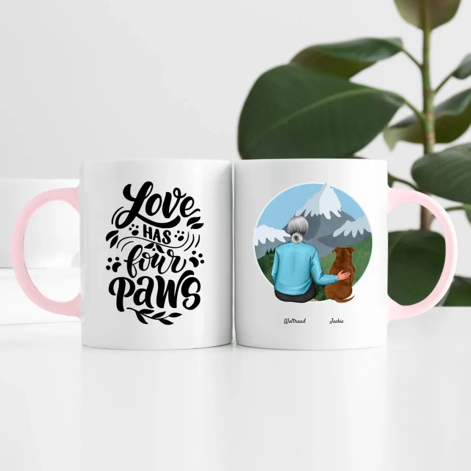 Dame mit Hund (1 Person) | Personalisierte Tasse