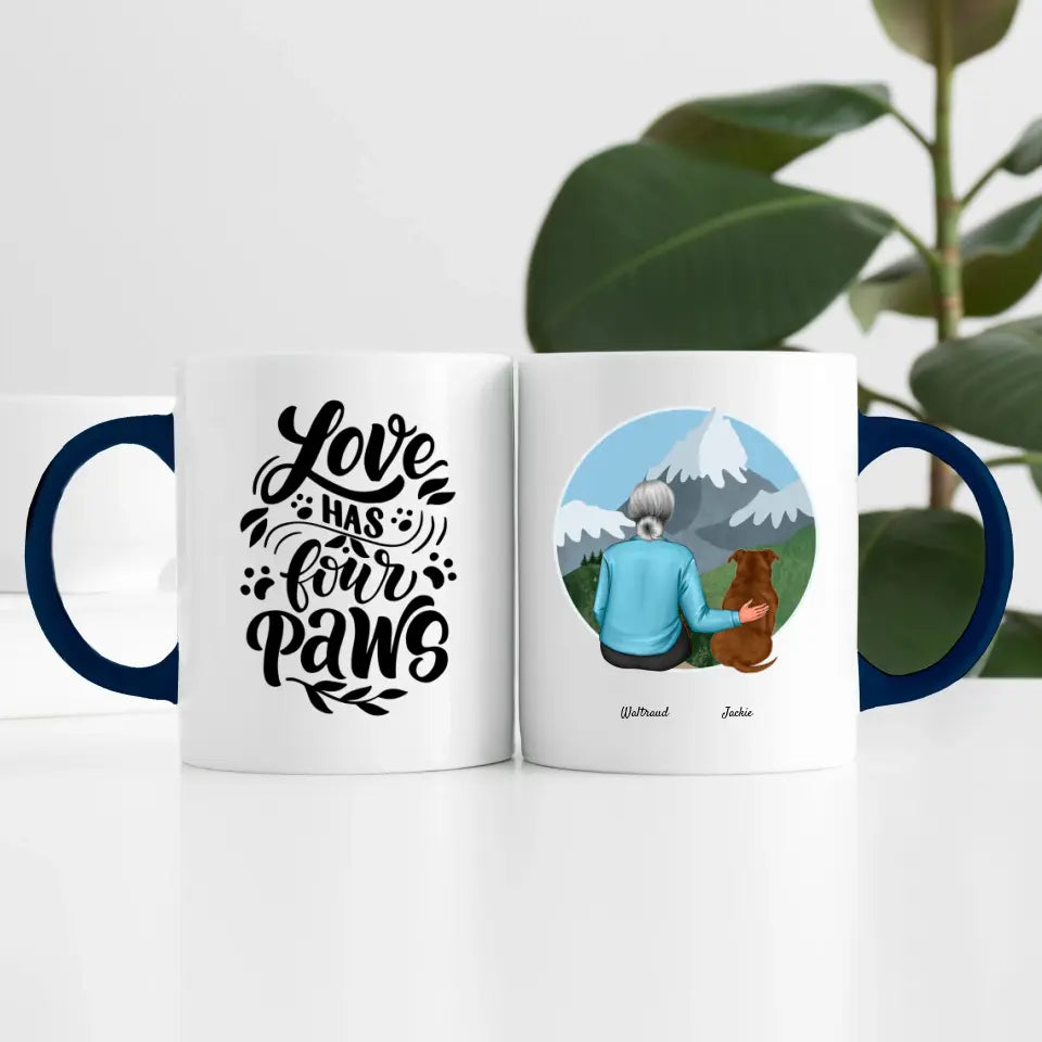 Dame mit Hund (1 Person) | Personalisierte Tasse