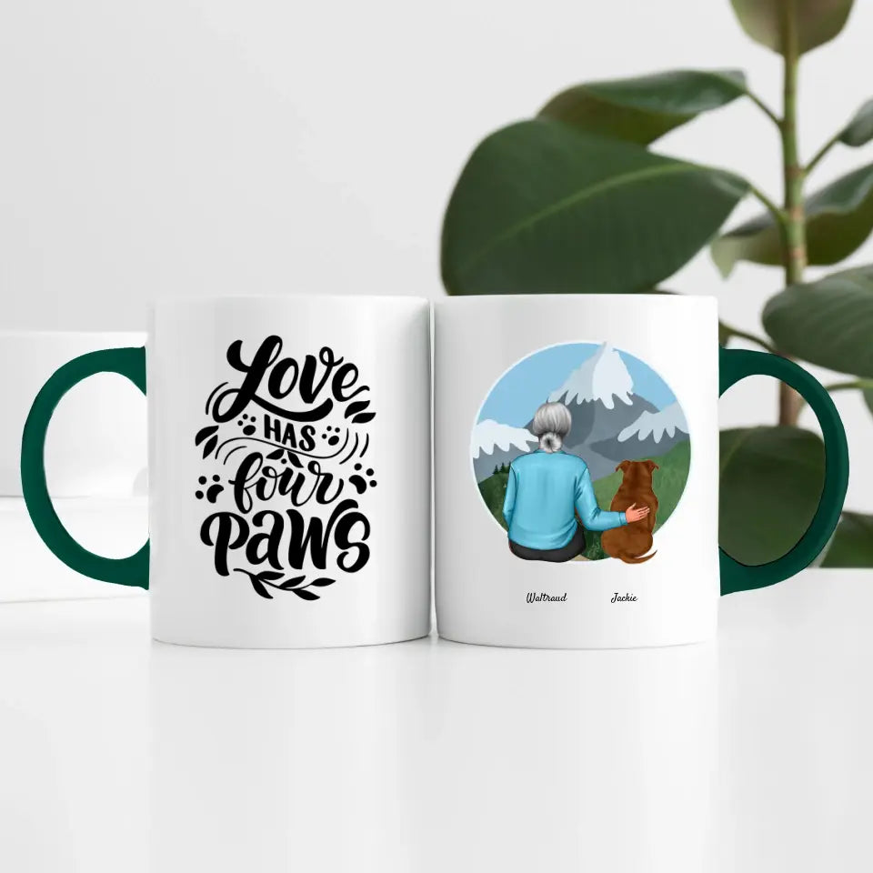Dame mit Hund (1 Person) | Personalisierte Tasse