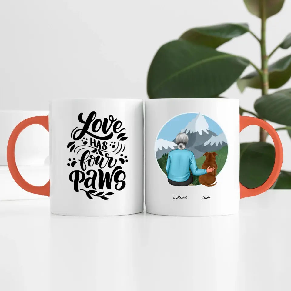 Dame mit Hund (1 Person) | Personalisierte Tasse