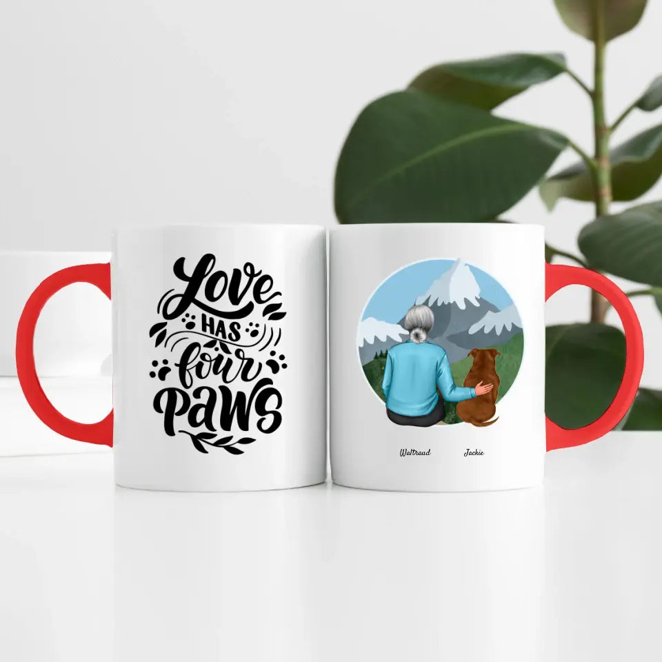 Dame mit Hund (1 Person) | Personalisierte Tasse
