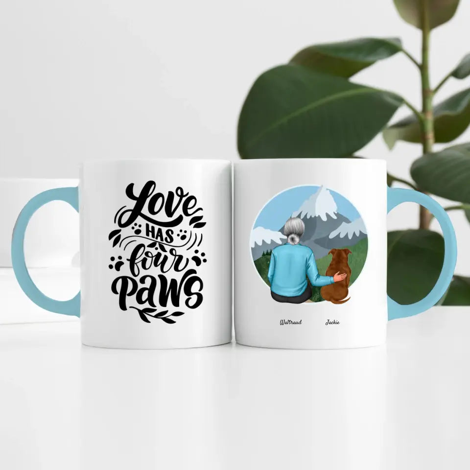 Dame mit Hund (1 Person) | Personalisierte Tasse