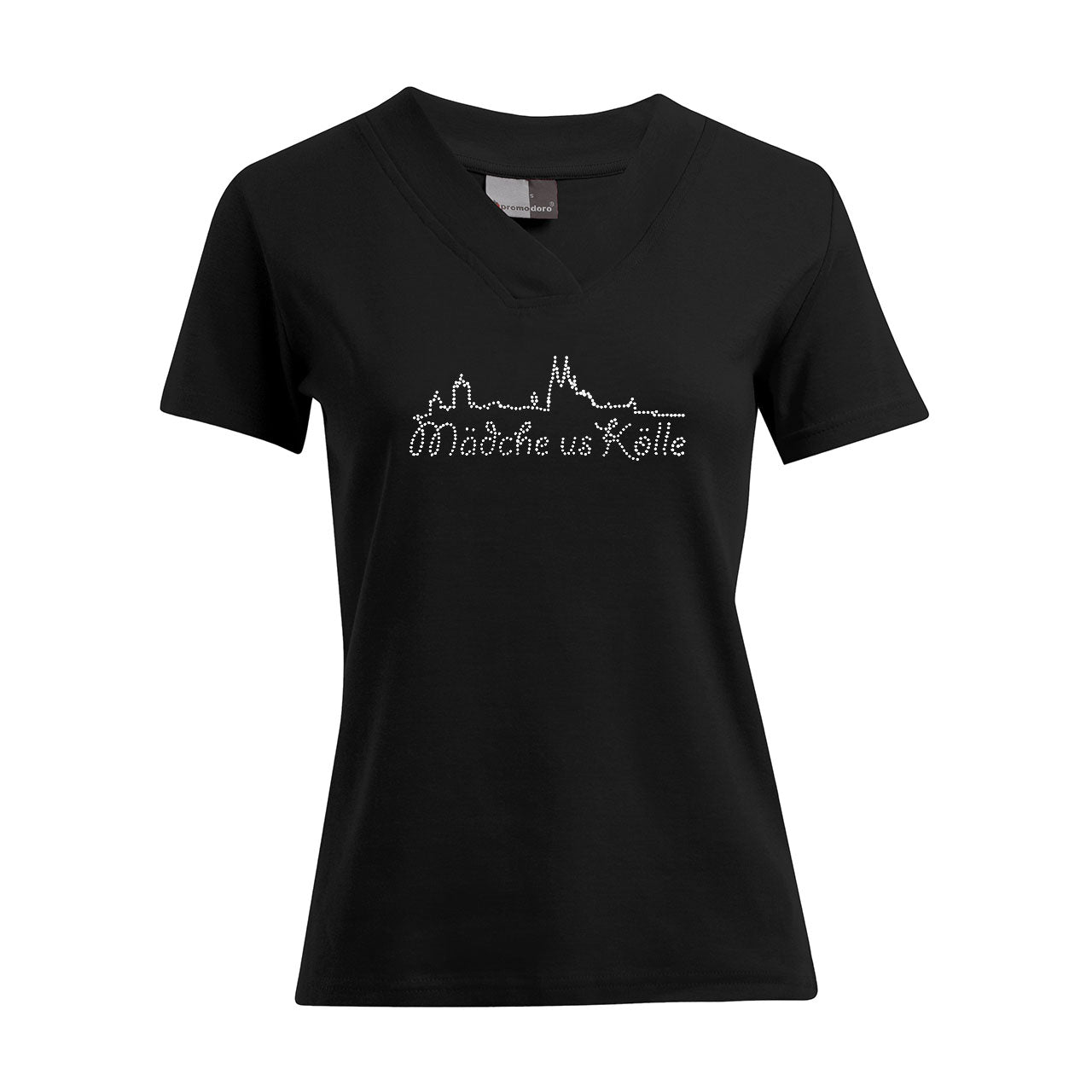 Damen T-Shirt mit V-Ausschnitt - Mädche us Kölle - Strass