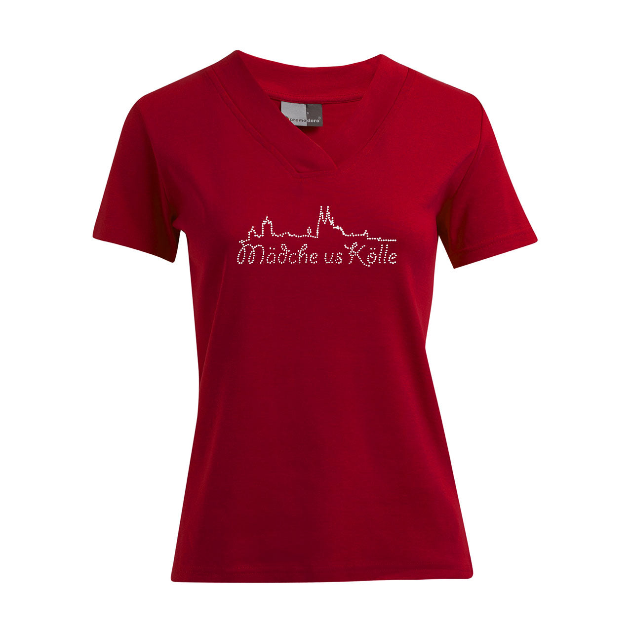 Damen T-Shirt mit V-Ausschnitt - Mädche us Kölle - Strass