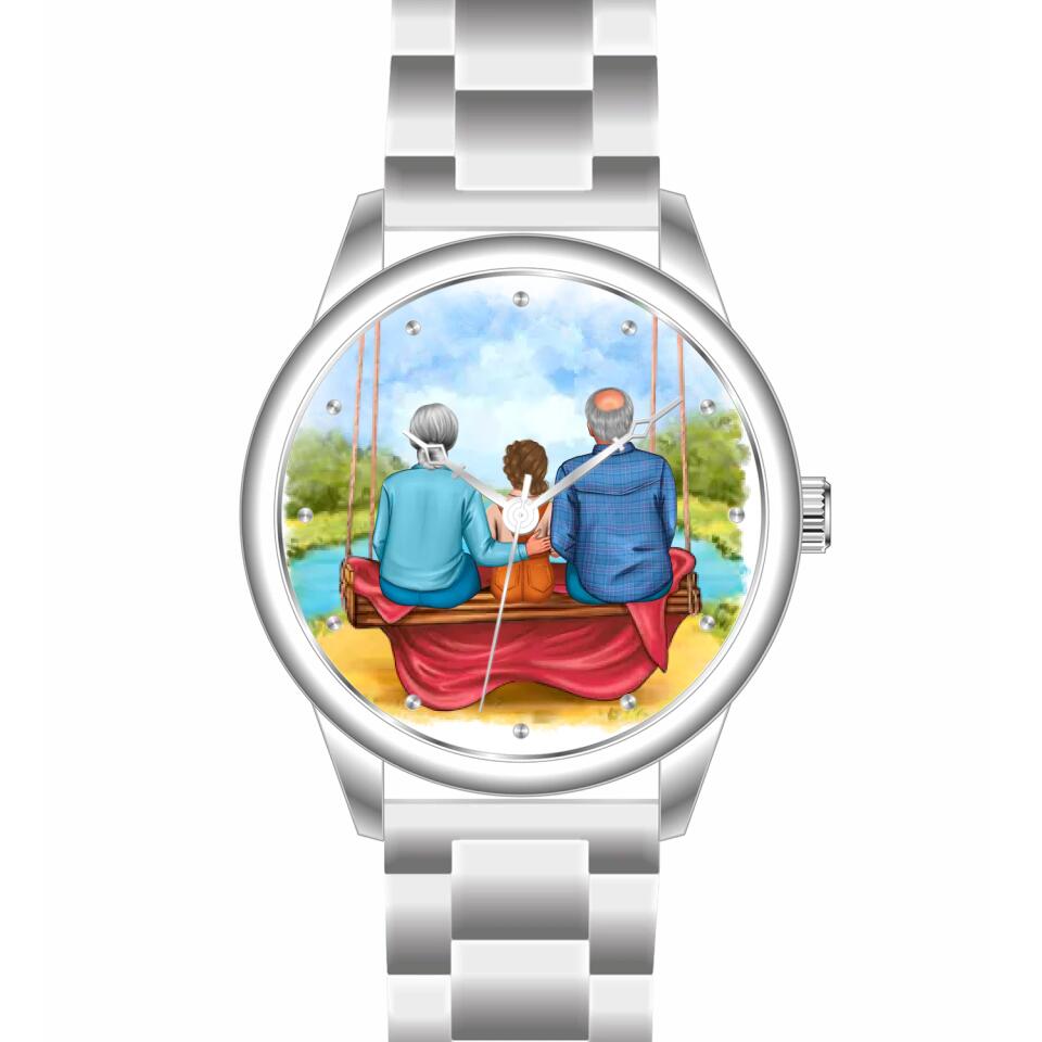 Oma & Opa mit Enkelin auf Schaukel  | Personalisierte Armbanduhr (Unterschiedliche Uhr-Modelle wählbar!)