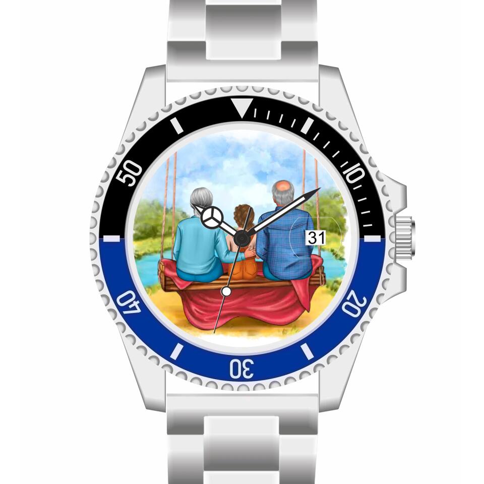 Oma & Opa mit Enkelin auf Schaukel  | Personalisierte Armbanduhr (Unterschiedliche Uhr-Modelle wählbar!)