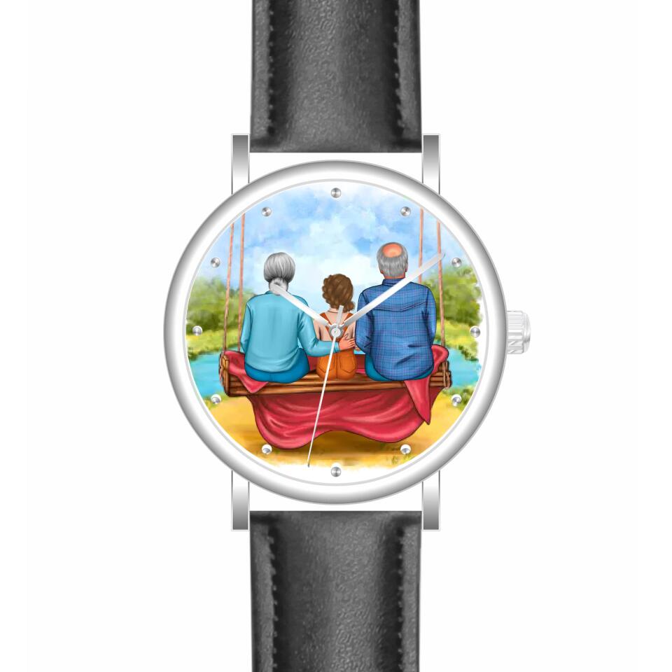 Oma & Opa mit Enkel auf Schaukel   | Personalisierte Armbanduhr (Unterschiedliche Uhr-Modelle wählbar!)