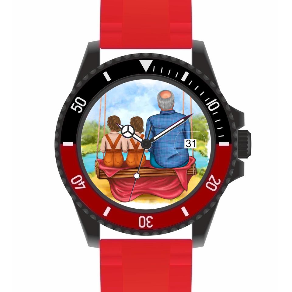 Opa mit Enkelinnen | Personalisierte Armbanduhr (Unterschiedliche Uhr-Modelle wählbar!)