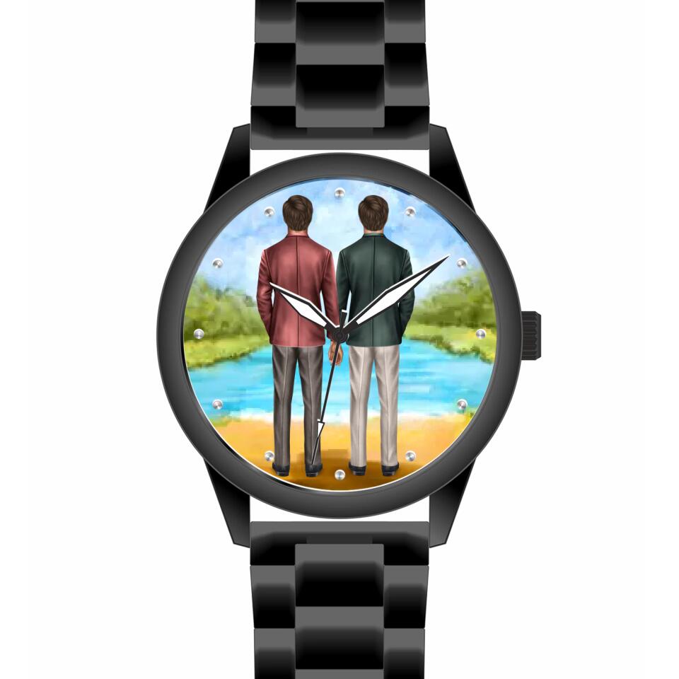 Btäutigam & Bräutigam Händchenhaltend | Personalisierte Armbanduhr (Unterschiedliche Uhr-Modelle wählbar!)
