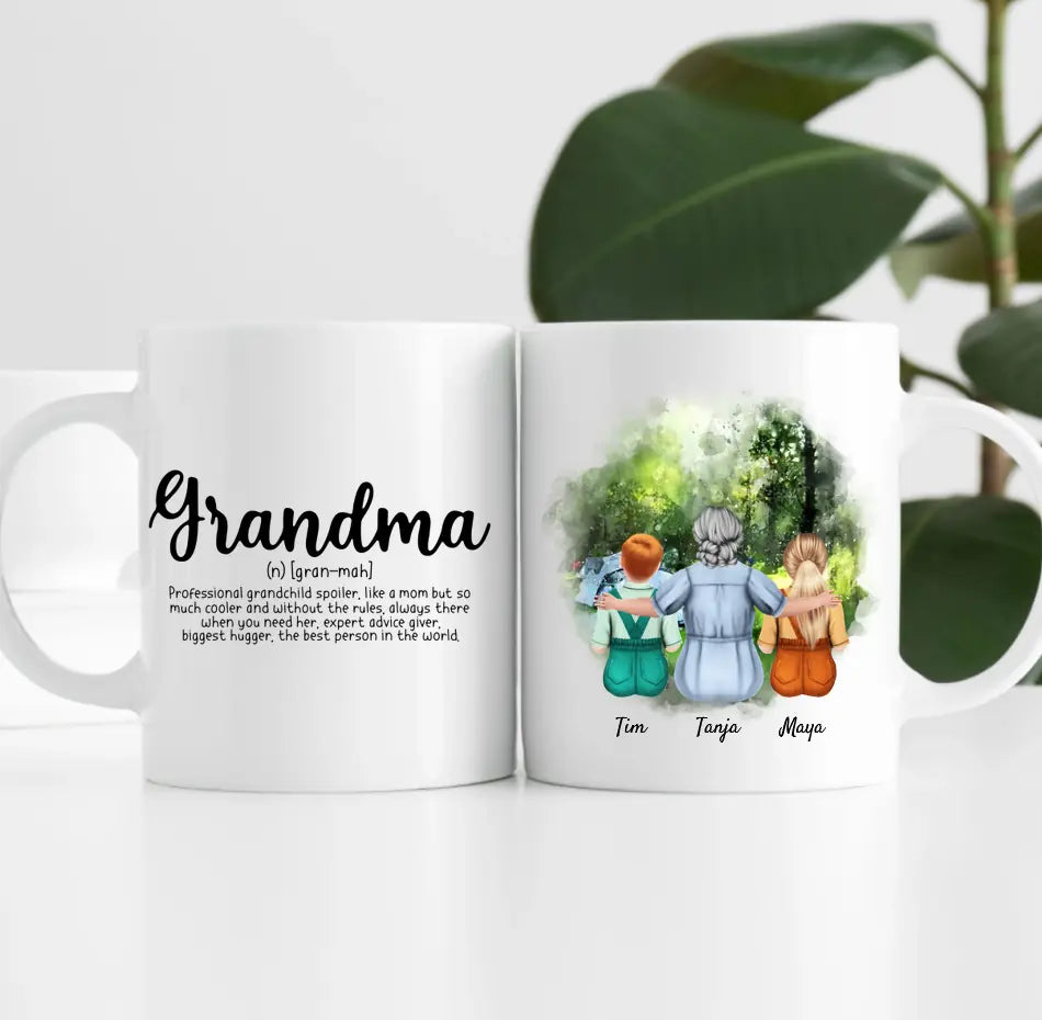 Oma mit Enkelin & Enkel | Personalisierte Tasse