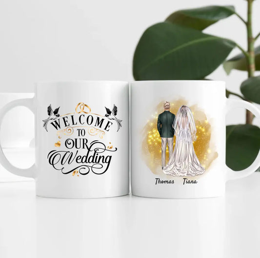 Braut & Bräutigam mit Schleier | Personalisierte Tasse