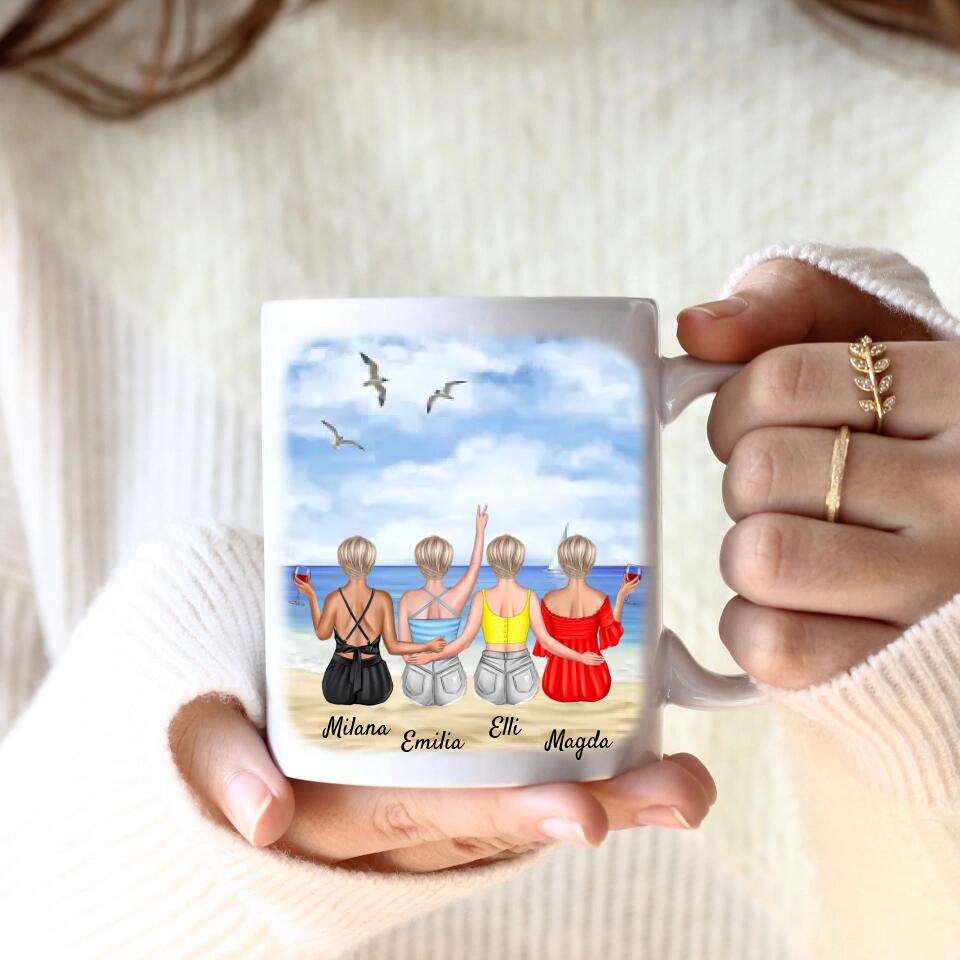Beste Freundinnen (4 Personen) am Strand personalisierte Tasse