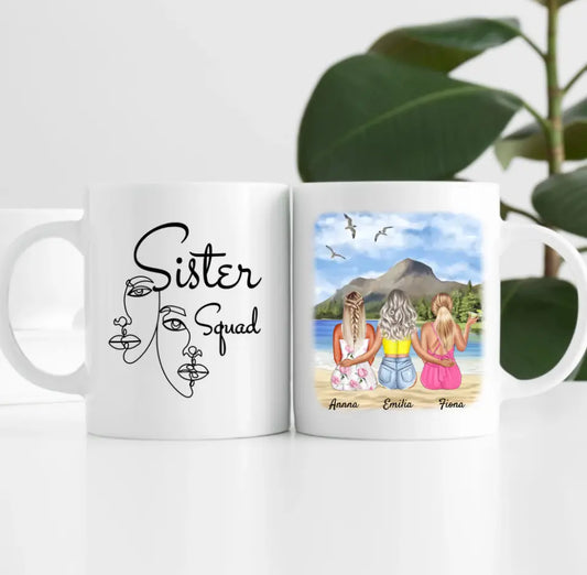 drei Schwestern am Strand | Personalisierte Tasse