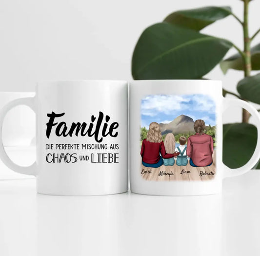 Eltern mit Tochter und Sohn | Personalisierte Tasse