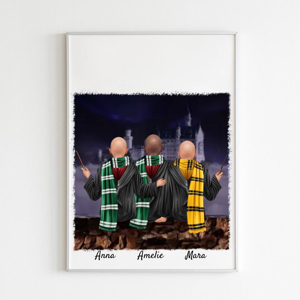 Zauberer-Freunde (m/w) 3 Personen | Personalisiertes Poster, Leinwand