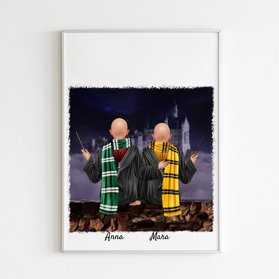 Zauberer-Freunde (m/w) 2 Personen | Personalisiertes Poster, Leinwand