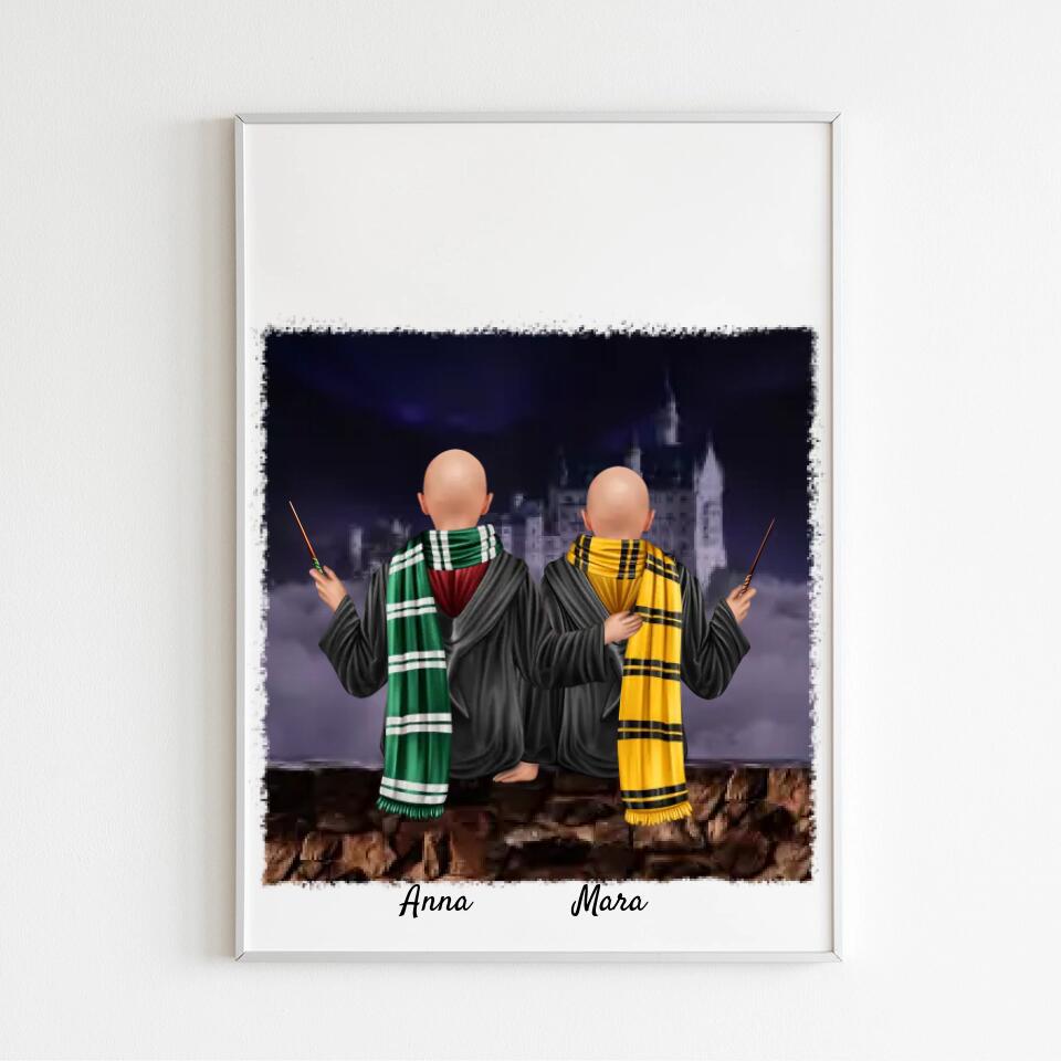 Zauberer-Freunde (m/w) 2 Personen | Personalisiertes Poster, Leinwand
