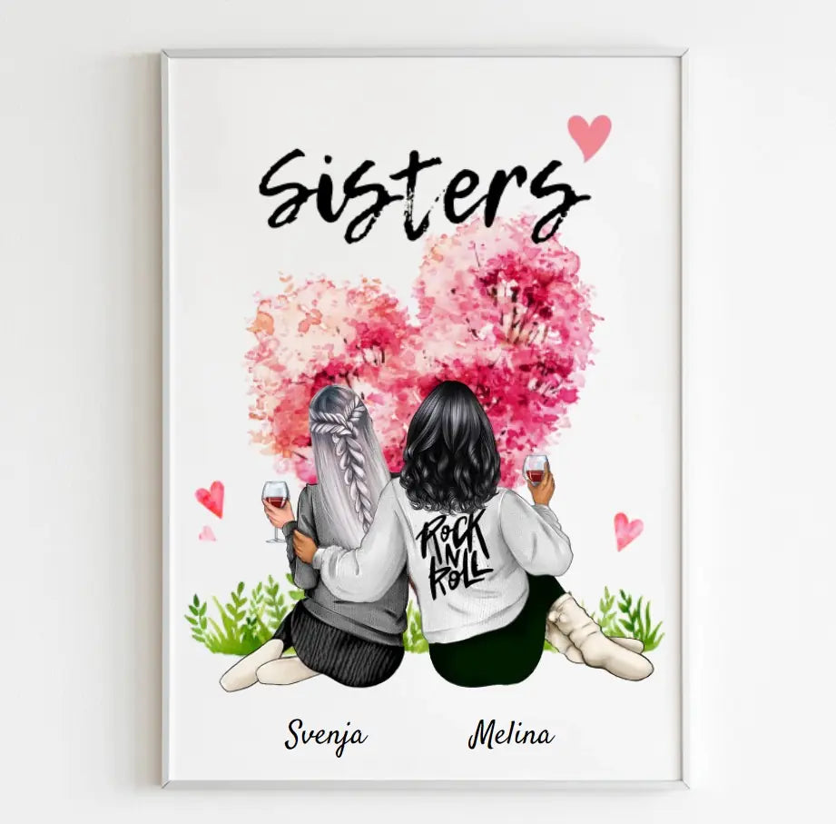 Schwestern mit Getränk | Personalisiertes Poster, Leinwand