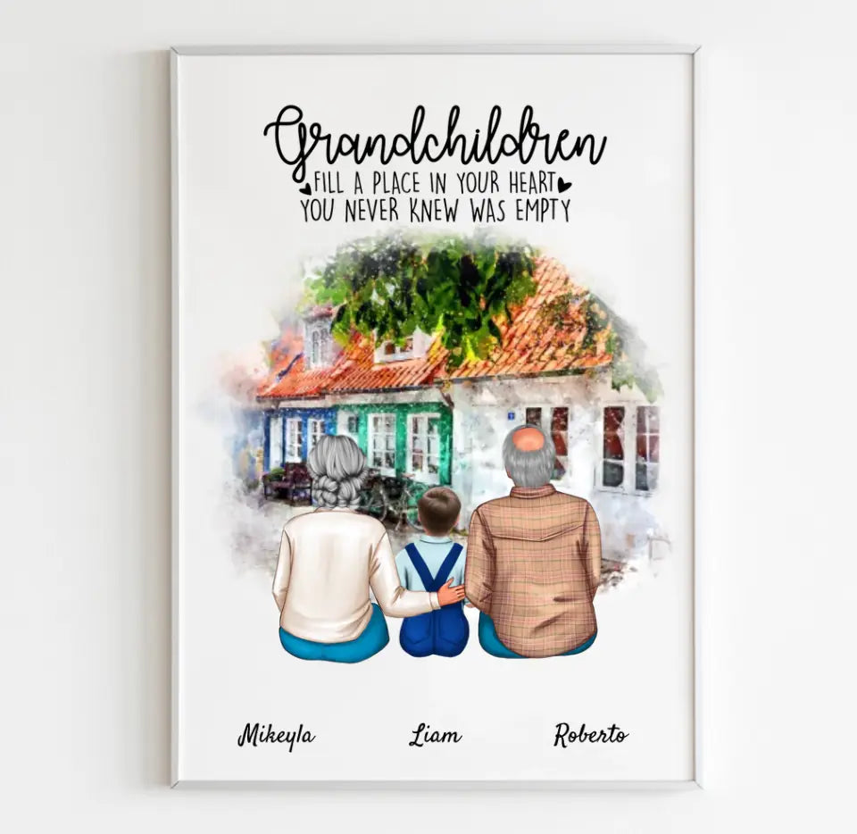 Großeltern mit Enkel | Personalisiertes Poster, Leinwand