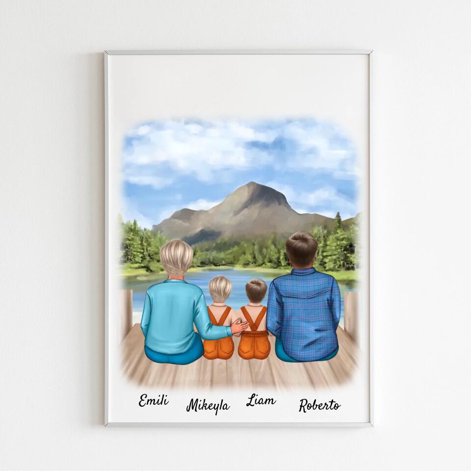 Eltern mit Tochter & Sohn | Personalisiertes Poster, Leinwand