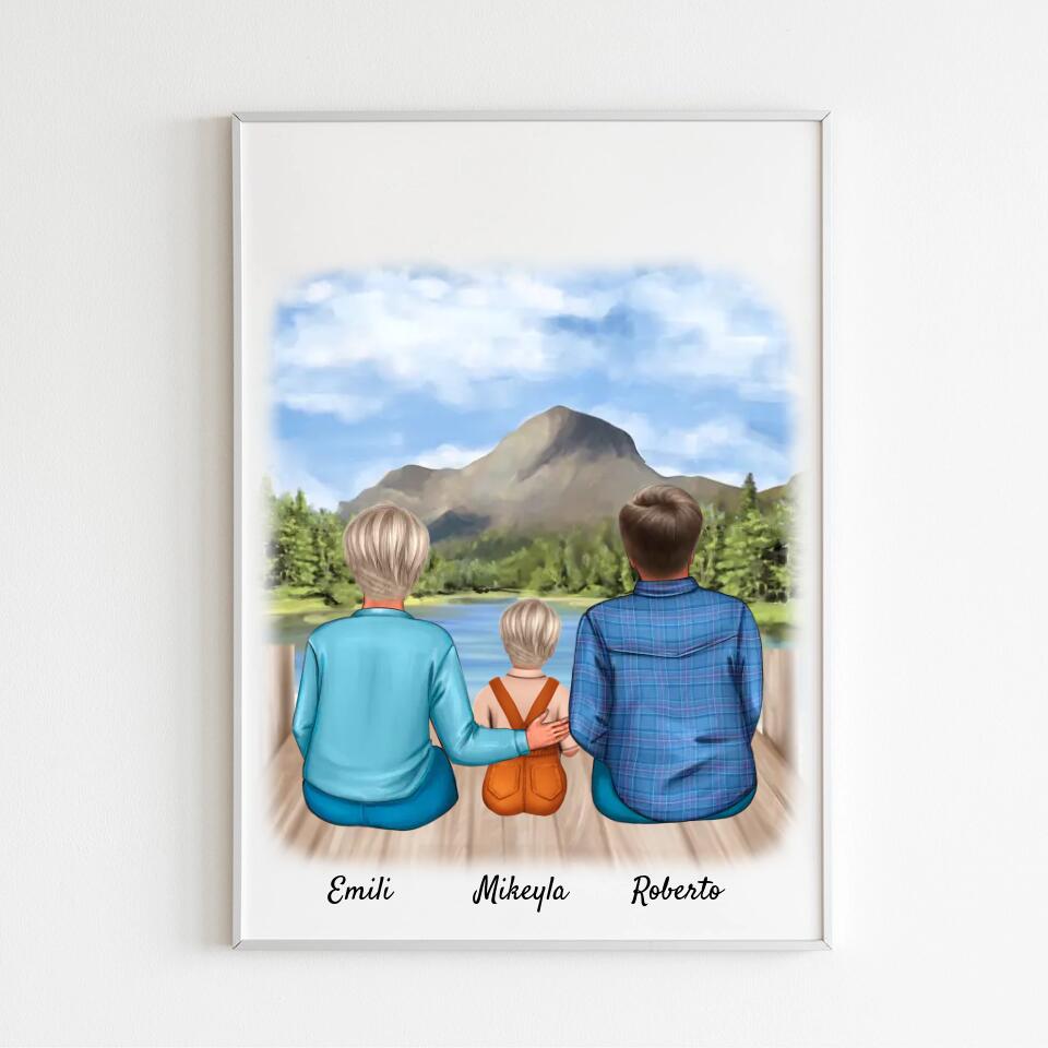 Eltern mit Tochter | Personalisiertes Poster, Leinwand