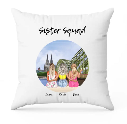 Drei Schwestern in Köln | Personalisiertes Kissen
