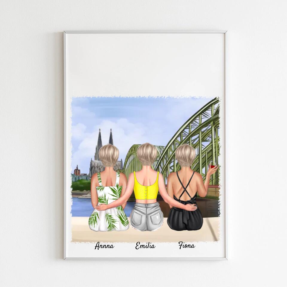 Drei Schwestern in Köln | Personalisiertes Poster, Leinwand