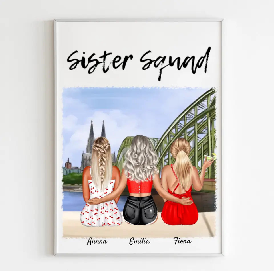 Drei Schwestern in Köln | Personalisiertes Poster, Leinwand